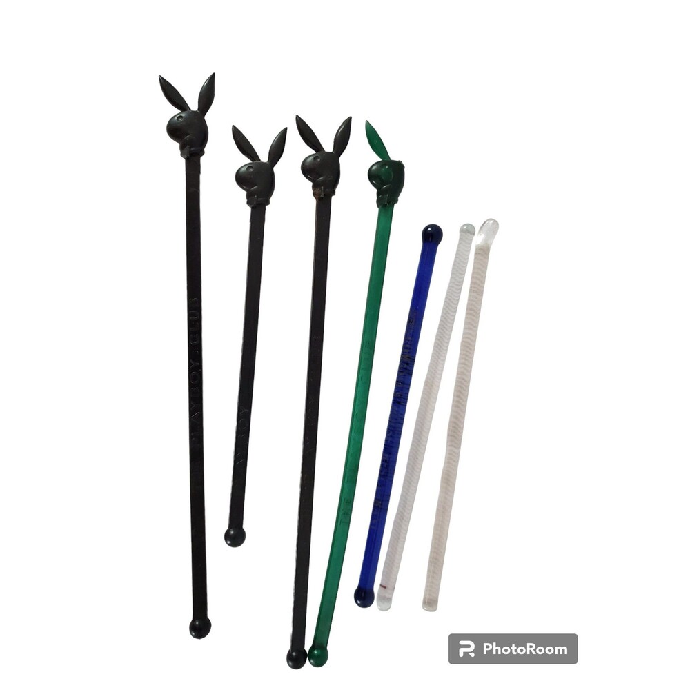 VTG Swizzle Sticks 4 Playboy Club 3 Glass 1940 NY Worlds Fair MCM Cocktail